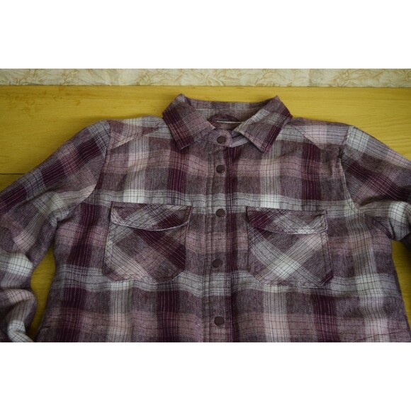 Swiss Alps Thick Lined Chore Coat Shacket Womens Sz Sm Fig Purple Plaid Cottage - Picture 2 of 8